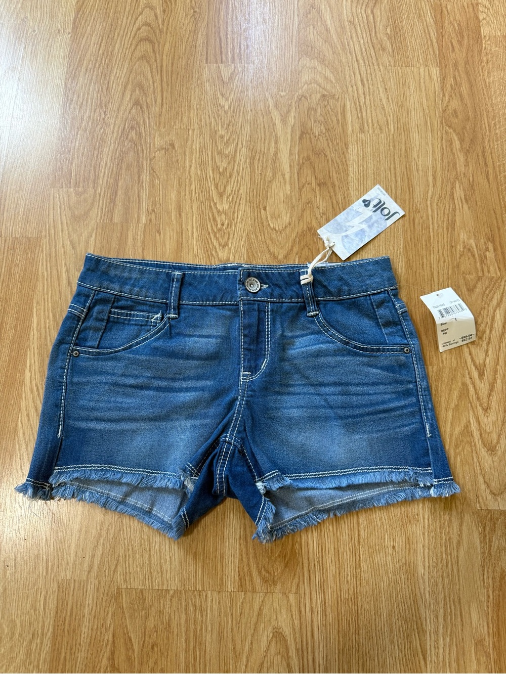 Jolt Blue Denim Frayed Hem Jean Shorts - Size 1
( NEW WITH TAG )